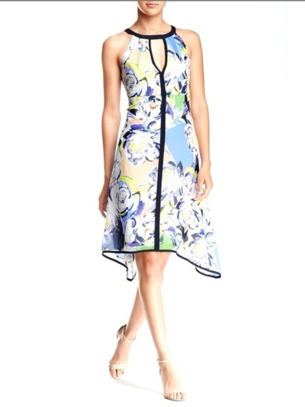 Adrianna Papell Floral Sharkbite Dress Size 8 NWOT $195 Wedding Guest Dress
